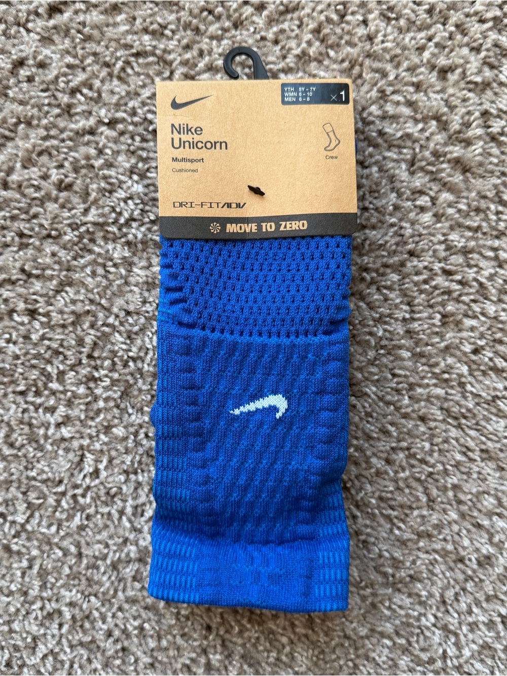 NIKE UNICORN DRI FIT MULTI SPORT CUSHIONED CREW SOCKS SIZE MEDIUM BLUE WHITE NEW